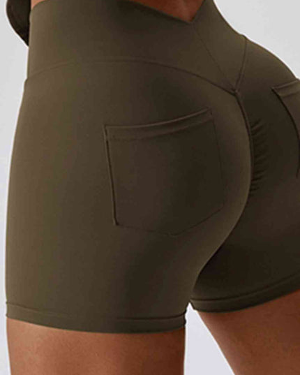 Wide Waistband Back Pocket Sports Shorts