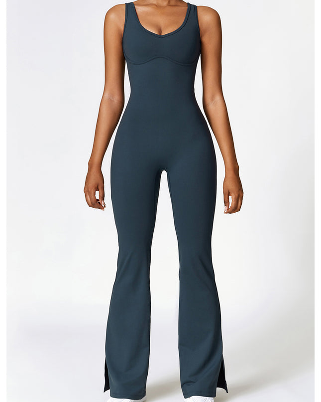 Wide Strap Bootcut Slit Active Jumpsuit