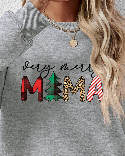 Letter Graphic Round Neck Long Sleeve Sweatshirt