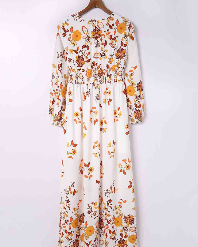 Floral V-Neck Long Sleeve Maxi Dress