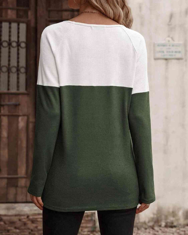 Contrast Round Neck Long Sleeve T-Shirt