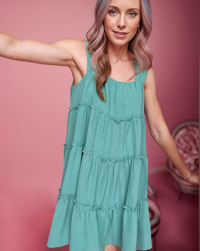 Frill Square Neck Wide Strap Mini Dress