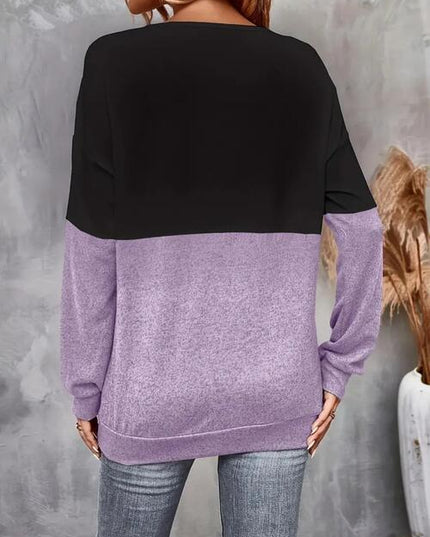 Contrast Crisscross V-Neck Long Sleeve Top