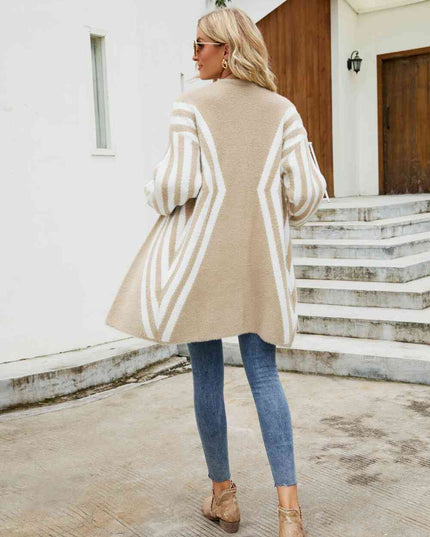 Woven Right Two-Tone Open Front Fuzzy Longline Cardigan