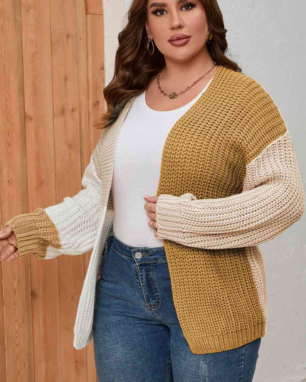 Plus Size Color Block Dropped Shoulder Cardigan