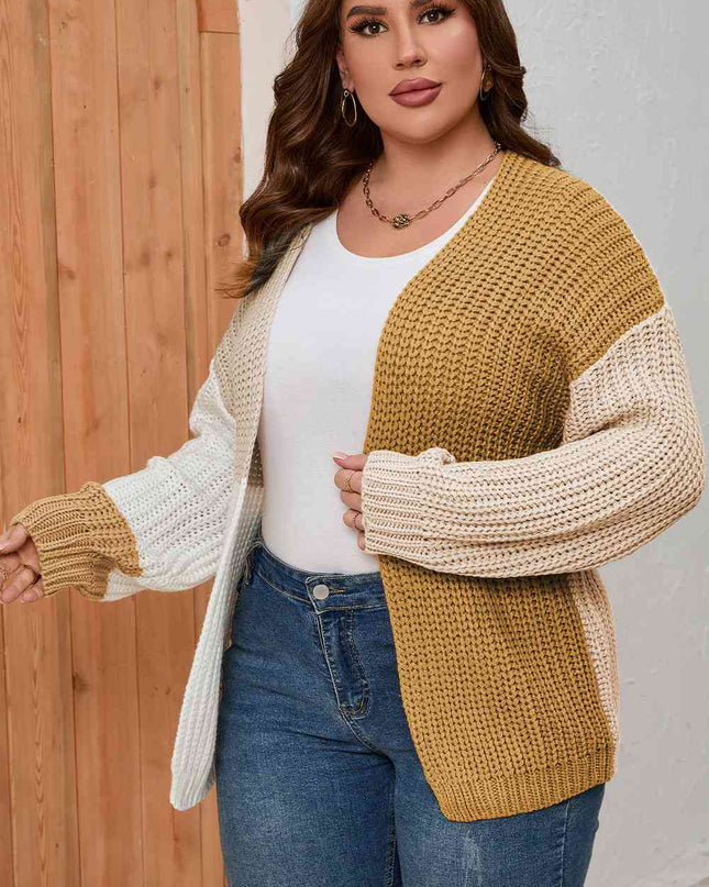 Plus Size Color Block Dropped Shoulder Cardigan
