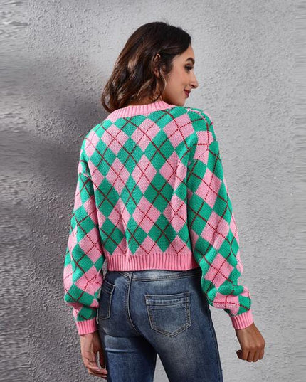 Geometric Button Up Long Sleeve Cardigan