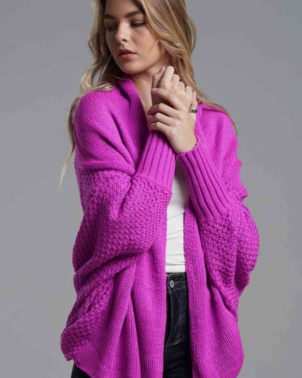 Double Take Dolman Sleeve Open Front Ribbed Trim Longline Cardigan