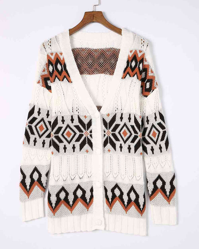 Geometric V-Neck Button Down Cardigan