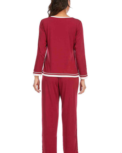V-Neck Top and Pants Lounge Set