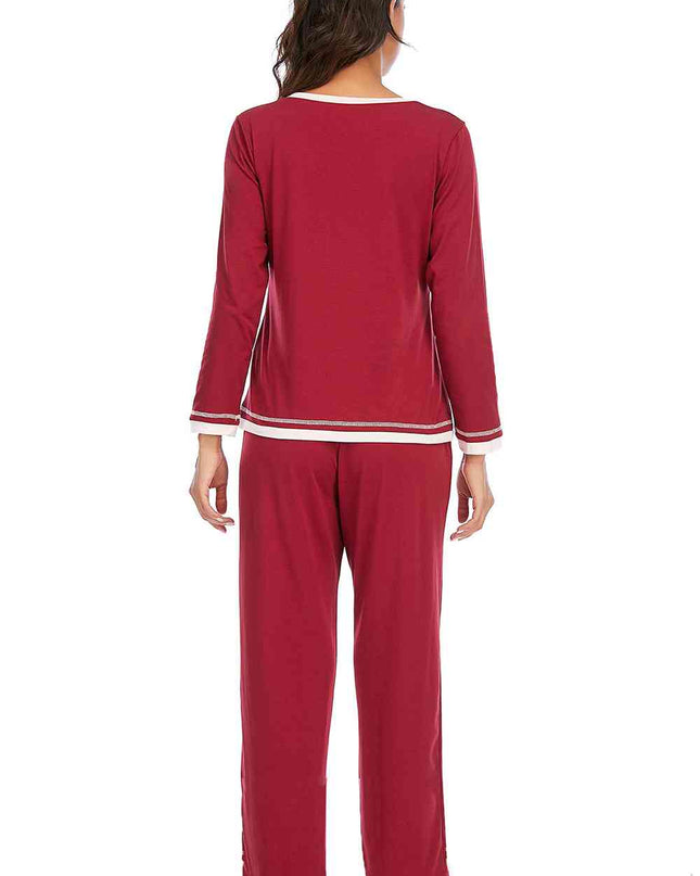 V-Neck Top and Pants Lounge Set