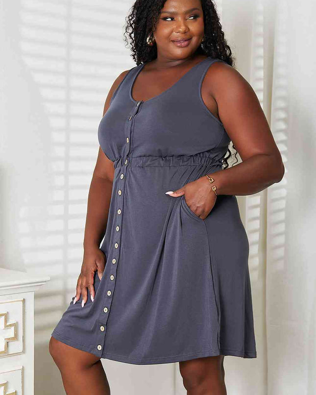 Double Take Sleeveless Button Down Magic Dress
