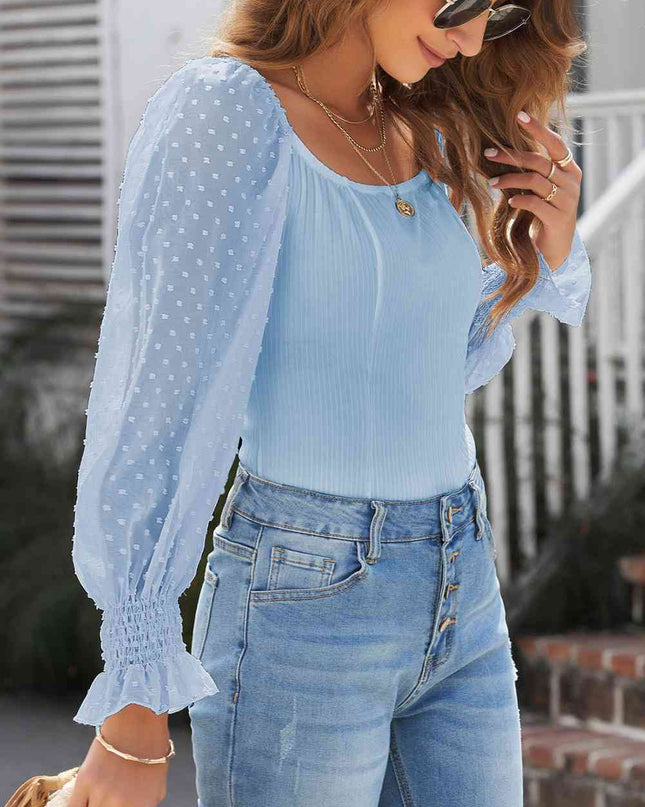 Swiss Dot Flounce Sleeve Square Neck Bodysuit