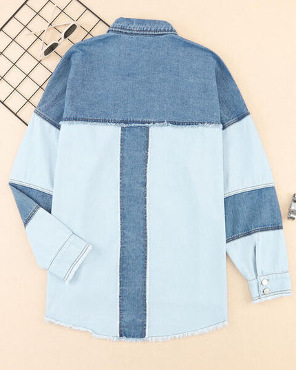Raw Hem Button Up Denim Jacket with Breast Pockets