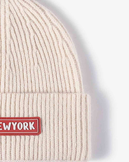 NEWYORK Patch Rib-Knit Cuffed Beanie