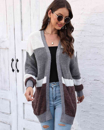 Color Block Open Front Cardigan