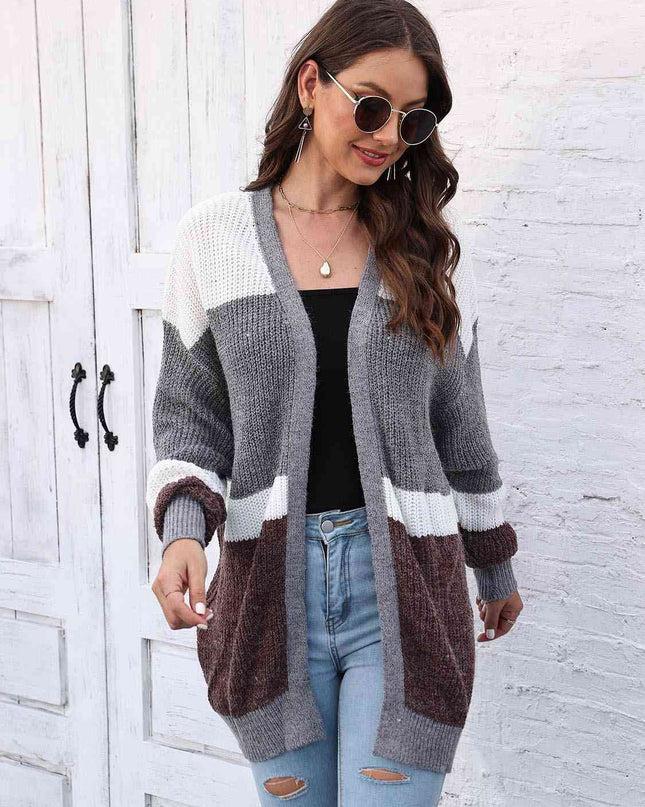 Color Block Open Front Cardigan