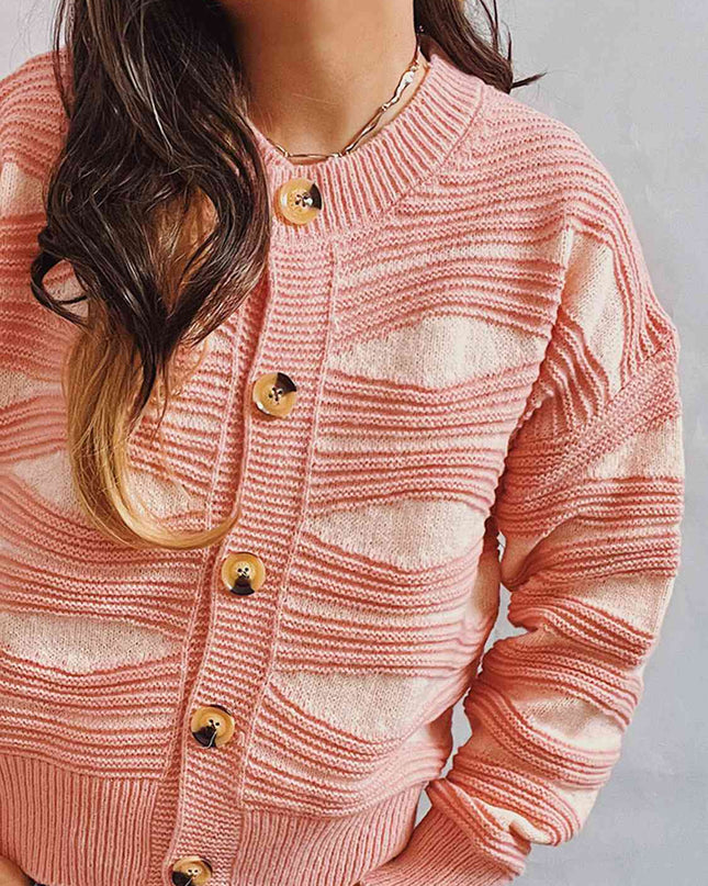 Color Block Button Front Cardigan