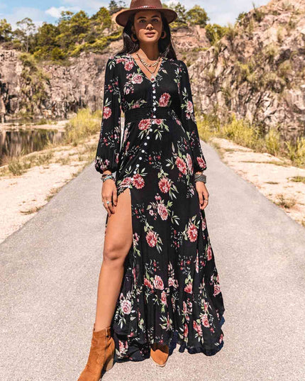 Floral V-Neck Split Maxi Dress