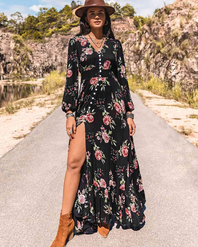 Floral V-Neck Split Maxi Dress
