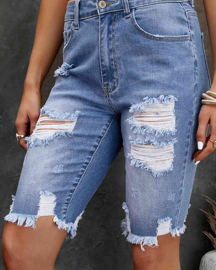 Distressed Frayed Hem Denim Bermuda Shorts