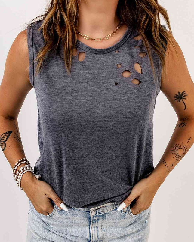 Distressed Round Neck Tank
