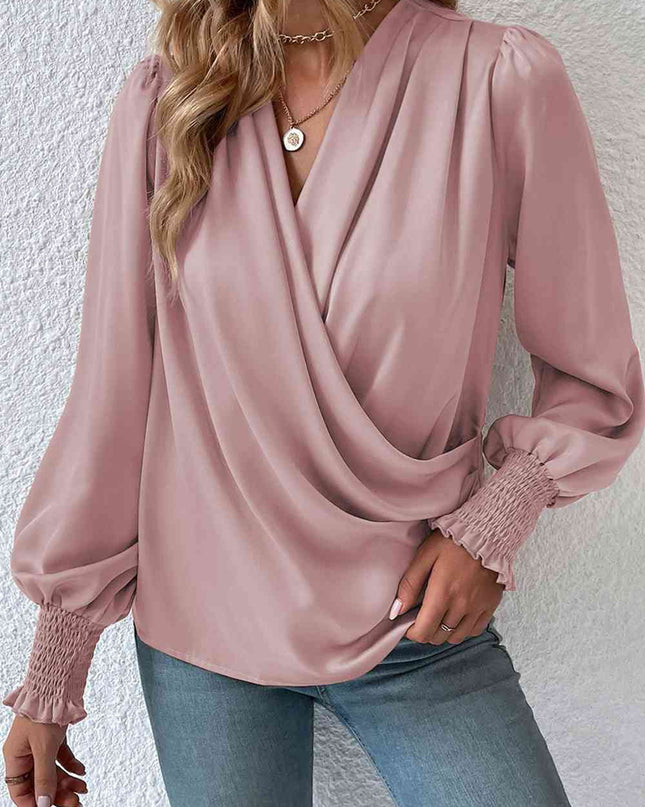 Surplice Neck Lantern Sleeve Blouse