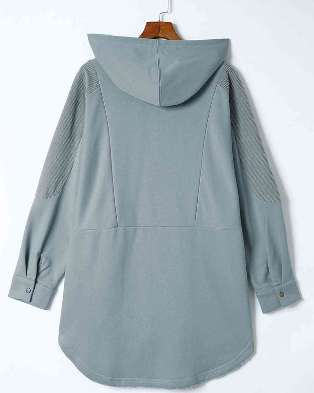 Long Sleeve Buttoned Hoodie with Pockets