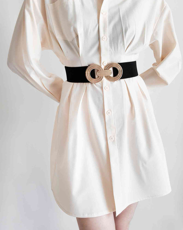 Geometric Buckle Elastic Wide Belt