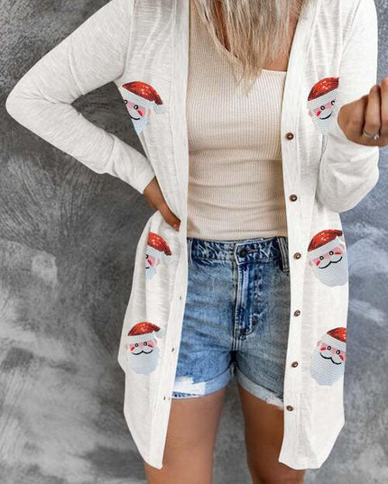 Sequin Santa Button Up Long Sleeve Cardigan
