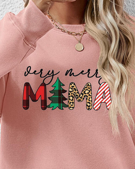 Letter Graphic Round Neck Long Sleeve Sweatshirt