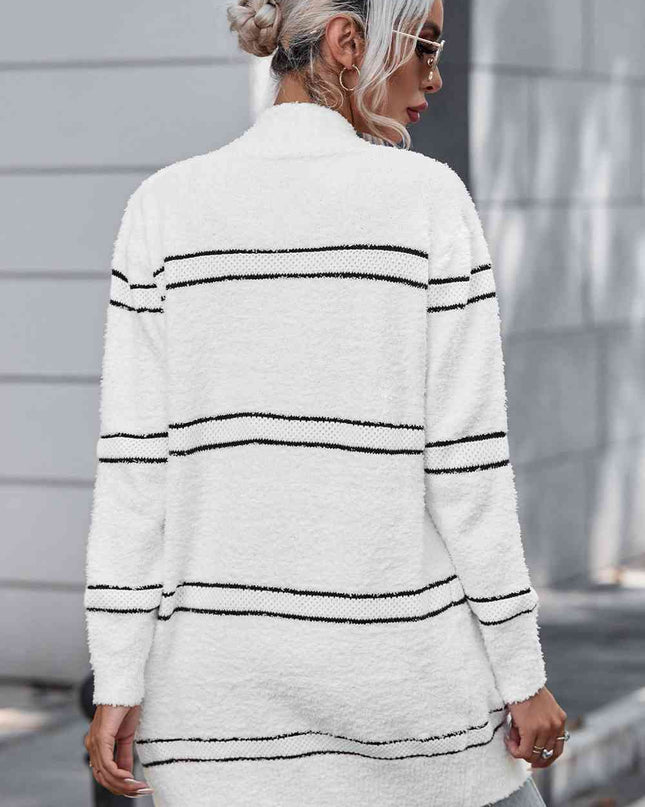 Striped Open Front Cardigan with Pockets