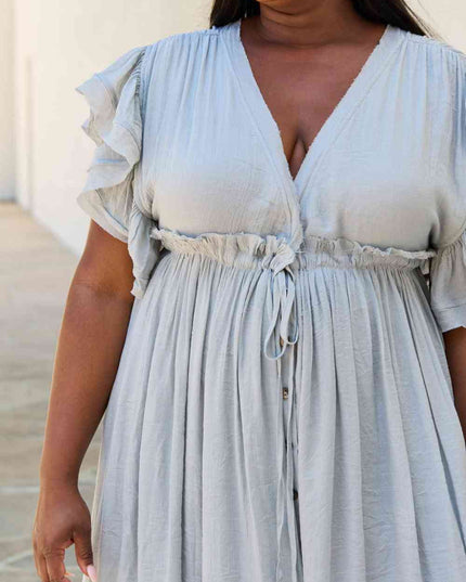 Sweet Lovely By Jen Full Size Drawstring Deep V Butterfly Sleeve Maxi Dress
