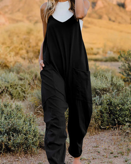 Double Take Full Size V-Neck Sleeveless Jumpsuit with Pockets