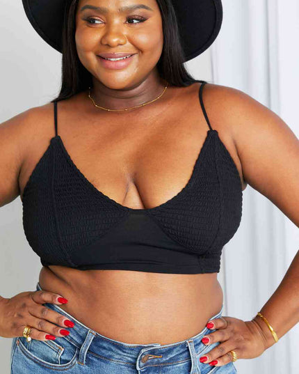Zenana Full Size Textured Spaghetti Strap Bralette in Black