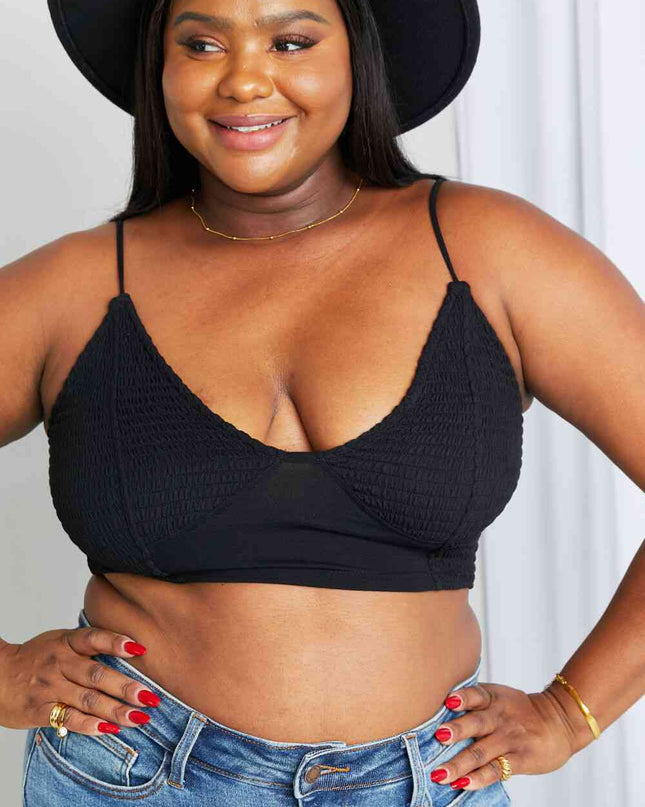 Zenana Full Size Textured Spaghetti Strap Bralette in Black