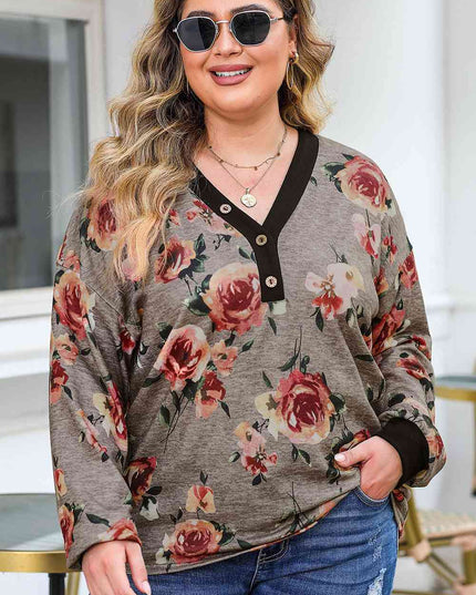 Plus Size Floral V-Neck Blouse