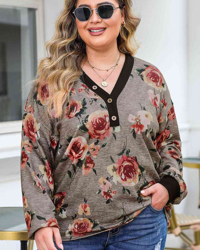 Plus Size Floral V-Neck Blouse