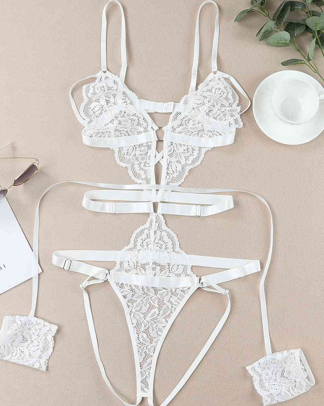 Strappy Teddy Lingerie with Wrist Bands