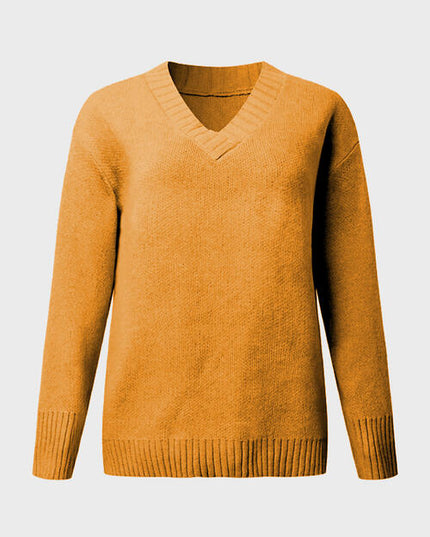 V-Neck Long Sleeve Knit Top