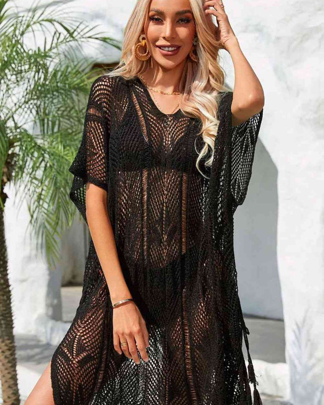 Side Slit Tassel Openwork Cover-Up Dress