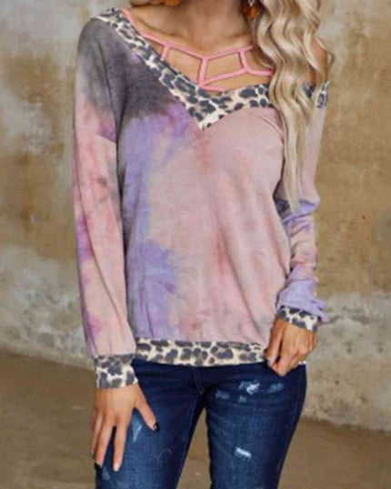 Plaid Leopard V-Neck Sweatshirt