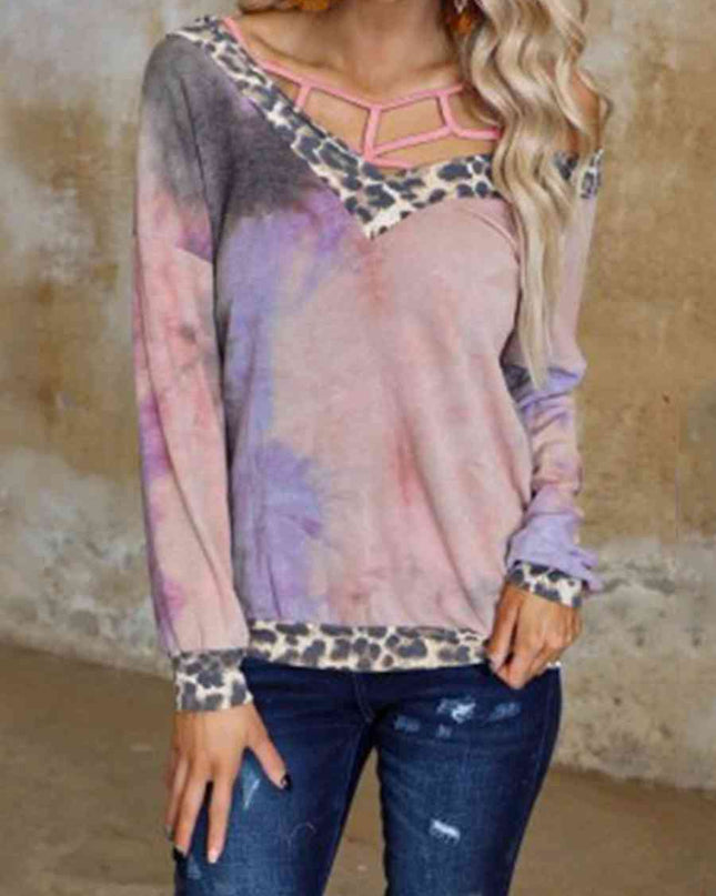 Plaid Leopard V-Neck Sweatshirt