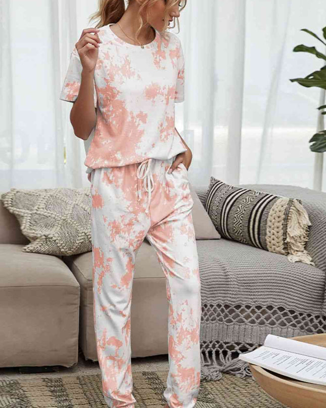 Tie-Dye Tee and Drawstring Waist Joggers Lounge Set