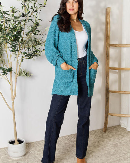 Zenana Falling For You Full Size Open Front Cardigan with Pockets