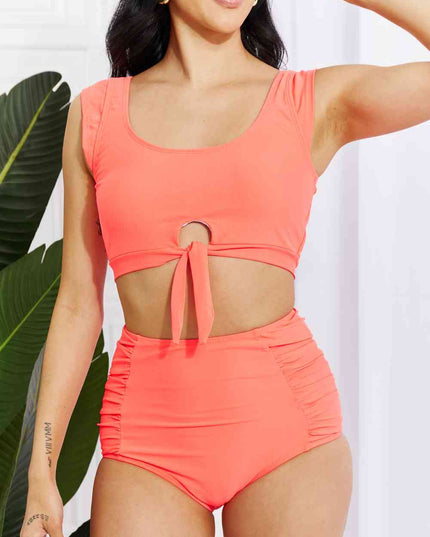 Marina West Swim Sanibel Crop Swim Top and Ruched Bottoms Set in Coral