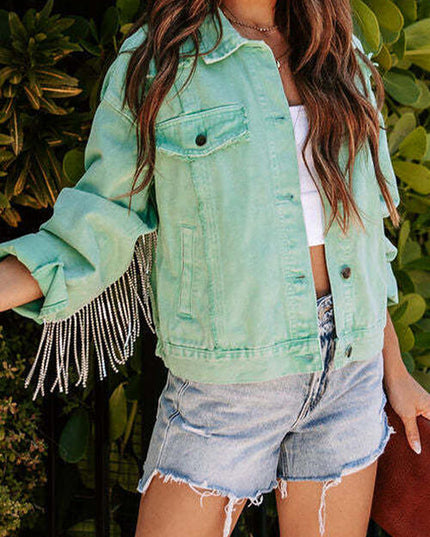 Fringe Detail Long Sleeve Denim Jacket