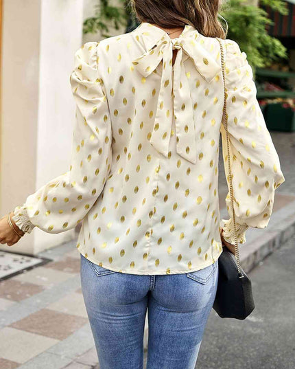 Printed Mock Neck Lantern Sleeve Blouse