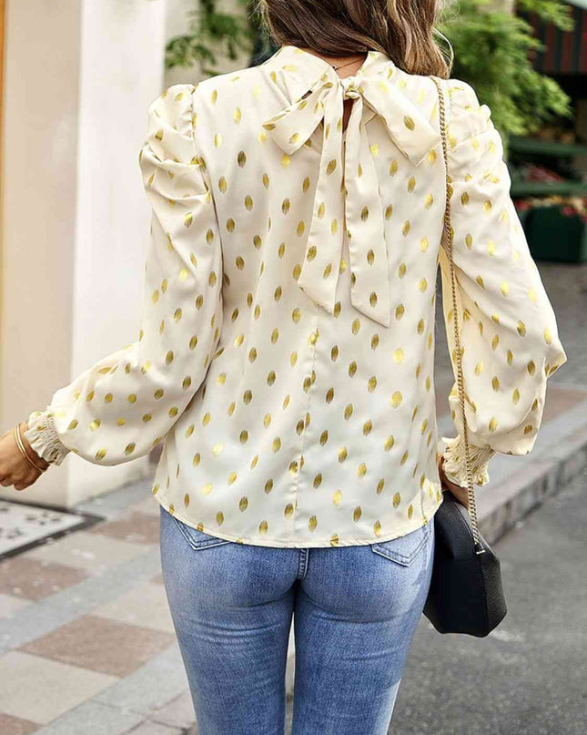 Printed Mock Neck Lantern Sleeve Blouse