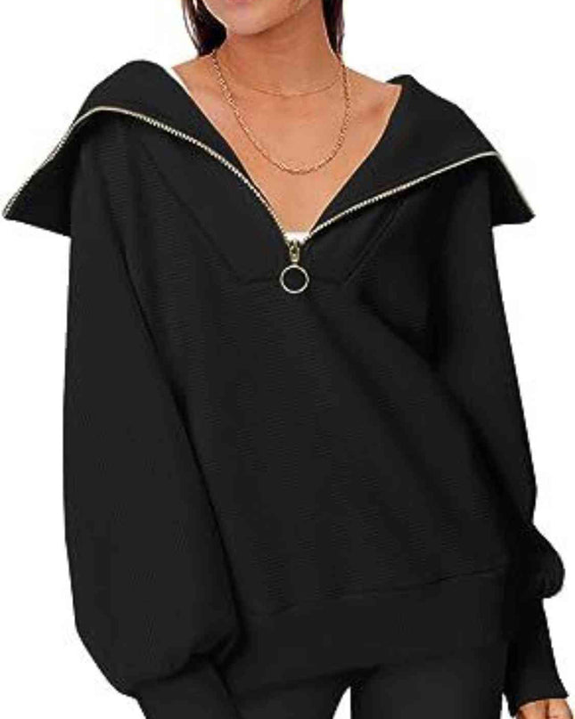 Half-Zip Lantern Sleeve Top
